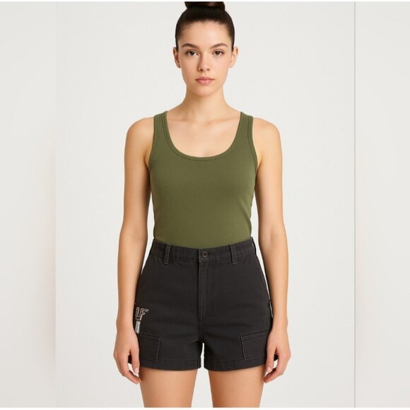 LF Pants - LF Women's Shorts Black Sz M Canvas High Rise Logo Pockets Casual Grunge Goth